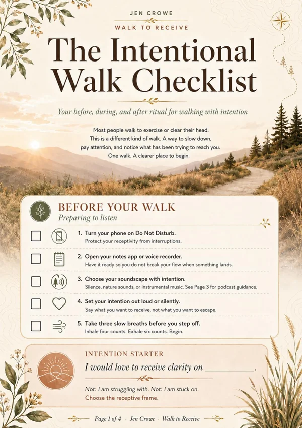 Cover of Jen Crowe's free guide, The Intentional Walk Checklist